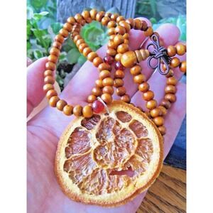 New Handmade Dried Natural Orange Slice Mala Wooden Prayer Bead Pendant Necklace